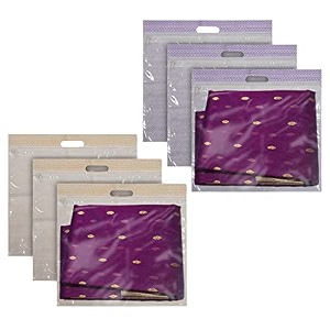 kuber industries non-woven single saree covers with transparent window with handle pack of 3 pink