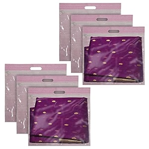 kuber industries non-woven single saree covers with transparent window with handle pack of 6 pink