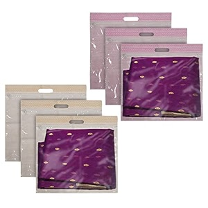 kuber industries non-woven single saree covers with transparent window with handle pack of 3 pink
