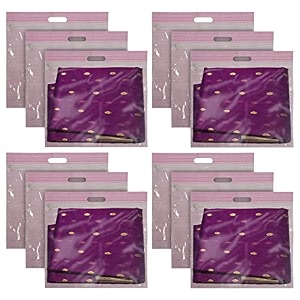 kuber industries non-woven single saree covers with transparent window with handle pack of 3 pink