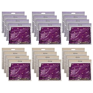 kuber industries non-woven single saree covers with transparent window with handle pack of 3 pink