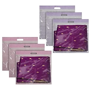 kuber industries non-woven single saree covers with transparent window with handle pack of 3 pink