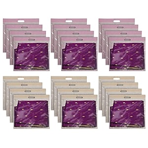 kuber industries non-woven single saree covers with transparent window with handle pack of 3 pink