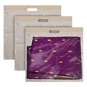 kuber industries non-woven single saree covers with transparent window with handle pack of 3 pink