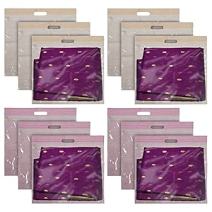 kuber industries non-woven single saree covers with transparent window with handle pack of 3 pink