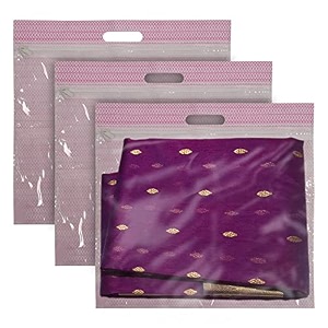 kuber industries non-woven single saree covers with transparent window with handle pack of 3 pink