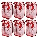Kuber Industries Nylon Mesh Laundry Basket|Foldable Laundry Bag|Netted Lightweight Laundry Organizer|Reinforced Handle With Sturdy Base "30"LTR (Red)