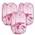 Kuber Industries Nylon Mesh Laundry Basket|Foldable Laundry Bag|Netted Lightweight Laundry Organizer|Reinforced Handle With Sturdy Base "20"LTR|Pack of 3 (Pink)