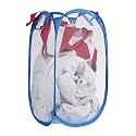 Kuber Industries Nylon Mesh Laundry Basket|Foldable Laundry Bag|Netted Lightweight Laundry Organizer|Reinforced Handle With Sturdy Base "30"LTR (Blue)