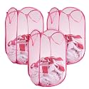 Kuber Industries Nylon Mesh Laundry Basket|Foldable Laundry Bag|Netted Lightweight Laundry Organizer|Reinforced Handle With Sturdy Base "20"LTR|Pack of 3 (Pink)