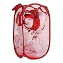 Kuber Industries Nylon Mesh Laundry Basket|Foldable Laundry Bag|Netted Lightweight Laundry Organizer|Reinforced Handle With Sturdy Base "20"LTR|Pack of 2 (Red)