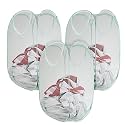 Kuber Industries Nylon Mesh Laundry Basket|Foldable Laundry Bag|Netted Lightweight Laundry Organizer|Reinforced Handle With Sturdy Base "20"LTR|Pack of 3 (Pink)