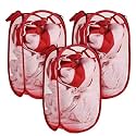 Kuber Industries Nylon Mesh Laundry Basket|Foldable Laundry Bag|Netted Lightweight Laundry Organizer|Reinforced Handle With Sturdy Base "20"LTR|Pack of 3 (Red)
