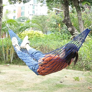 kuber industries nylon rope travel hammock garden hammock swing for adults100 kg load bearing capicityincluding 2 rope 1 bag blue