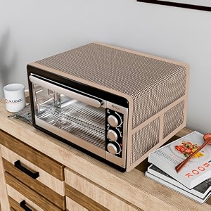 kuber industries oven top cover  non-woven microwave oven top cover with 4 utility pockets  oven cover for kitchen dcor  barik check oven top cover  brown