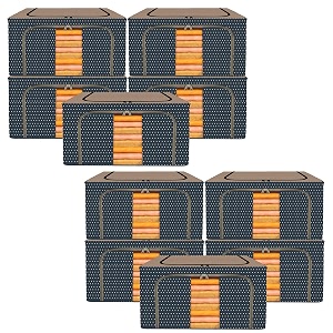 kuber industries pack of 10 clothes storage box  44 liter foldable steel frame clothes organizer  storage box for wardrobe-saree-shirts and blankets  storage bag  dot print  navy blue