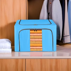 kuber industries 24 liter underbed storage organizer amp blanket cover bags for woolen clothes  bedsheets amp quilt  steel frame  sky blue