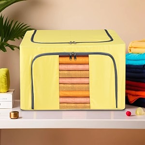 kuber industries 66 liter underbed storage organizer amp blanket cover bags for woolen clothes  bedsheets amp quilt  steel frame  yellow