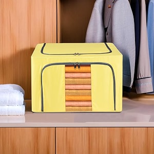 kuber industries 24 liter underbed storage organizer amp blanket cover bags for woolen clothes  bedsheets amp quilt  steel frame  yellow