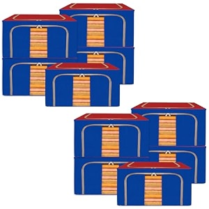 kuber industries 88 liter clothes storage box  foldable steel frame clothes organizer  storage box for wardrobe-saree-shirts and blankets  underbed storage bag  dot print  royal blue