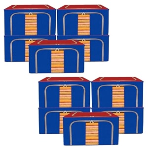 kuber industries 24 liter clothes storage box  foldable steel frame clothes organizer  storage box for wardrobe-saree-shirts and blankets  underbed storage bag  red amp blue