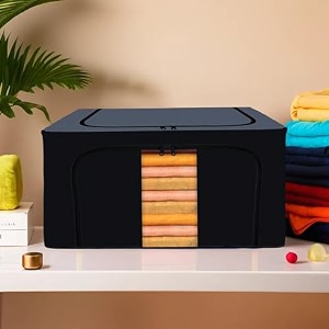 kuber industries 88 liter clothes storage box  foldable steel frame clothes organizer  storage box for wardrobe-saree-shirts and blankets  underbed storage bag  dot print  royal blue
