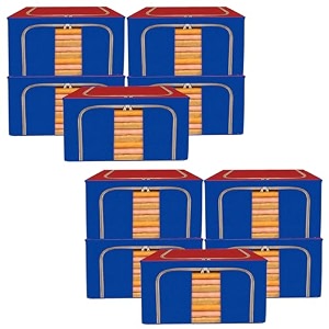 kuber industries pack of 10 clothes storage box  44 liter foldable steel frame clothes organizer  underbed storage bag  storage box for wardrobe-saree-shirts and blankets  red amp blue