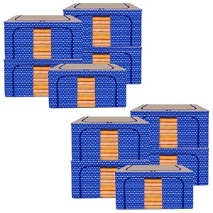 kuber industries 88 liter clothes storage box  foldable steel frame clothes organizer  storage box for wardrobe-saree-shirts and blankets  underbed storage bag  dot print  royal blue