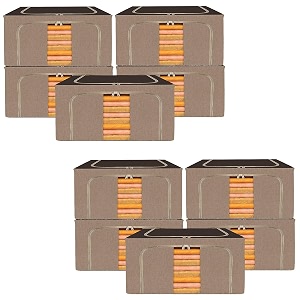 kuber industries pack of 10 clothes storage box  44 liter foldable steel frame clothes organizer  underbed storage bag  storage box for wardrobe-saree-shirts and blankets  brown