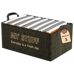 kuber industries foldable non-woven storage box for clothes  dress amp towel organiser for wardrobe  collapsible container basket - black