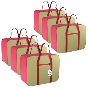 kuber industries pack of 10 nylon 35l small underbed storage boxblanket storage bagscover double bed storage containersdustproof storage bag for clothes documents books toysmaroon amp brown