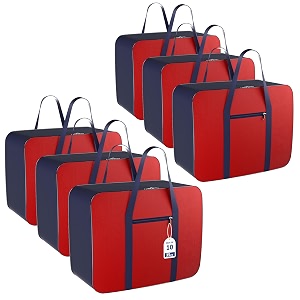 kuber industries pack of 10 nylon 35l small underbed storage box  blanket storage bagscover double bed storage containers  dustproof storage bag for clothes documents books toys  red amp blue