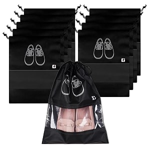 kuber industries pack of 10 shoe bags  shoe bags for travel  non-woven shoe storage bags  storage organizers set  shoe cover with transparent window  shoe dori cover  black