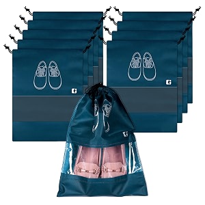 kuber industries pack of 10 shoe bags  shoe bags for travel  non-woven shoe storage bags  storage organizers set  shoe cover with transparent window  shoe dori cover  navy blue
