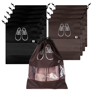 kuber industries pack of 10 shoe bags  shoe bags for travel  non-woven shoe storage bags  storage organizers set  shoe cover with transparent window  shoe dori cover  black amp coffee