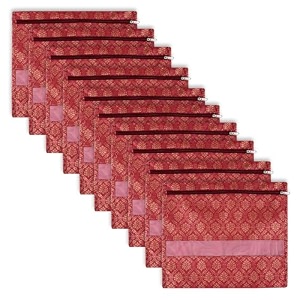 kuber industries pack of 10 single saree bags  clothes bags for storage  non-woven wardrobe organizer  mesh window cloth storage bags set  single packing saree bags  golden-print  maroon