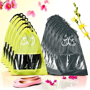 kuber industries pack of 10 travel shoe organizer  storage bags  travel carrying bag  storage organizers set  shoe cover with transparent window  shoe dori cover  yellow amp gray