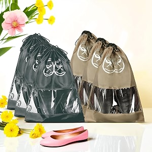 kuber industries pack of 6 travel shoe organizer  storage bags  travel carrying bag  storage organizers set  shoe cover with transparent window  shoe dori cover  brown amp gray