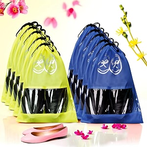 kuber industries pack of 10 travel shoe organizer  storage bags  travel carrying bag  storage organizers set  shoe cover with transparent window  shoe dori cover  yellow amp royal blue