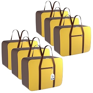 kuber industries pack of 11 nylon 35l small underbed storage boxblanket storage bagscover double bed storage containersdustproof storage bag for clothes documents books toysyellow amp brown