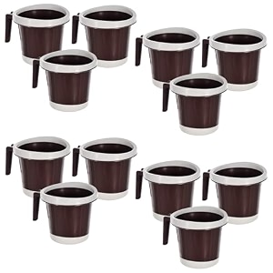 kuber industries 6 pcs plastic 1 ltr spacious mug for bathing  strong amp lightweight bath mug with easy-grip handle  ideal for washroom accessories  brown