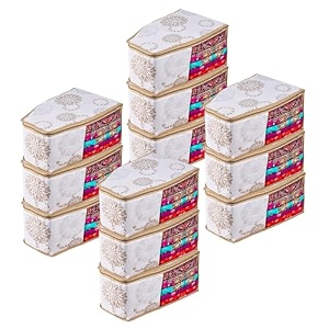 kuber industries pack of 12 blouse cover  gola-printed  clothes storage bag  wardrobe organiser with zipper  side transparent blouse organizer  blouse protector bag  white