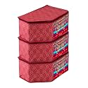 Kuber Industries (Pack of 3) Blouse Cover | Golden-Printed | Clothes Storage Bag | Wardrobe Organiser With Zipper | Side Transparent Blouse Organizer | Blouse Protector Bag | Maroon