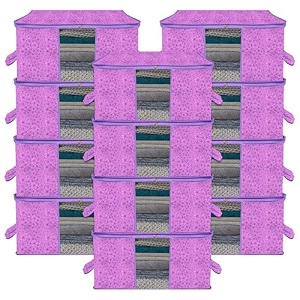kuber industries pack of 3 - clothes storage bags  large - under-bed storage bag  foldable blanket storage box for comforter saree  zipper amp handle cloth organizer  flower-design - purple