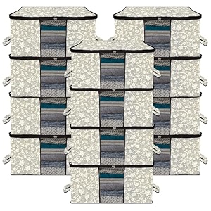 kuber industries non-woven metallic printed 2 piece non woven rectangular under bed storage bag storage organizer blanket cover with window extra large brown ctktc34457