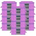 Kuber Industries Pack of 3 - Clothes Storage Bags | Large - Under-Bed Storage Bag | Foldable Blanket Storage Box For Comforter, Saree | Zipper &amp; Handle Cloth Organizer | Flower-Design - Purple