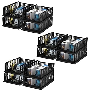 kuber industries pack of 12 desk stationary organizer  foldable office desk organizers  drawers for dressing table  storage bins for kitchen bathroom  black
