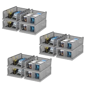kuber industries pack of 12 desk stationary organizer  foldable office desk organizers  drawers for dressing table  storage bins for kitchen bathroom  grey