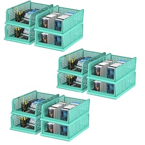 kuber industries pack of 12 desk stationary organizer  foldable office desk organizers  drawers for dressing table  storage bins for kitchen bathroom  pista green