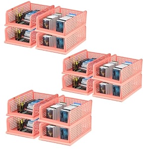kuber industries pack of 12 desk stationary organizer  foldable office desk organizers  drawers for dressing table  storage bins for kitchen bathroom  coral pink